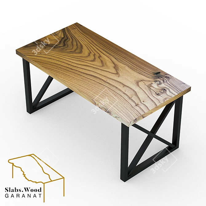 Karagach Wood Slab Table - Natural Edge 3D model image 1