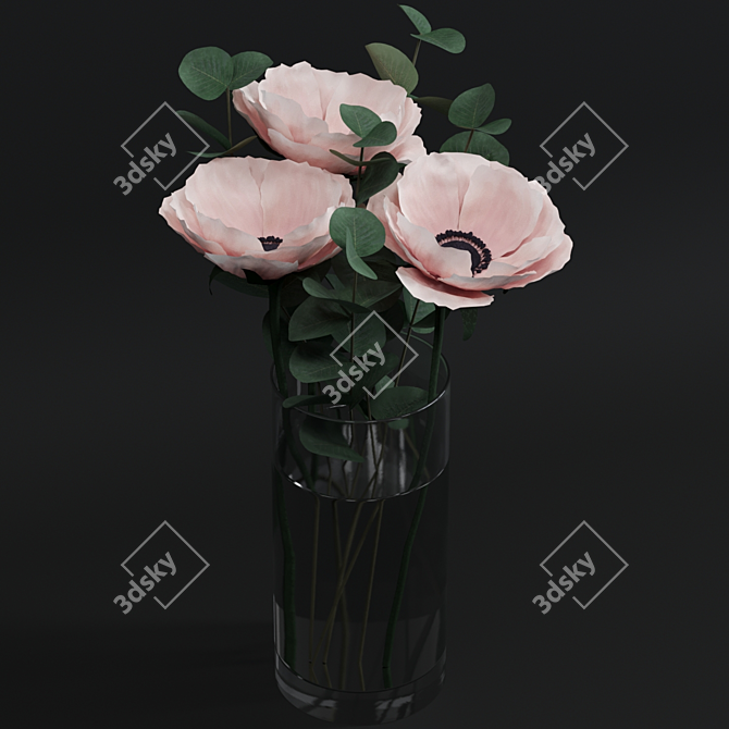 Anemone Elegance: Eucalyptus Bouquet 3D model image 2