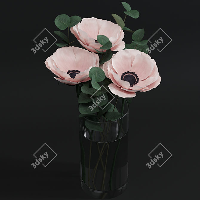 Anemone Elegance: Eucalyptus Bouquet 3D model image 3