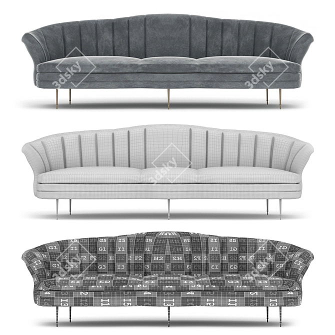 Modern and Chic Linear Capitone Sofa 3D model image 2