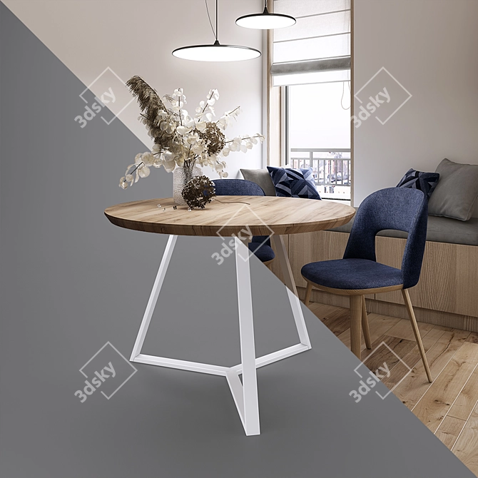 Oak Steel Trio: Stylish Kitchen Table 3D model image 4