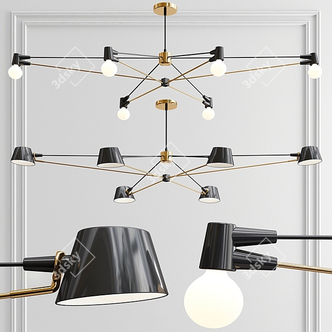 Sleek Chandelier Collection - 3 Variants 3D model image 2