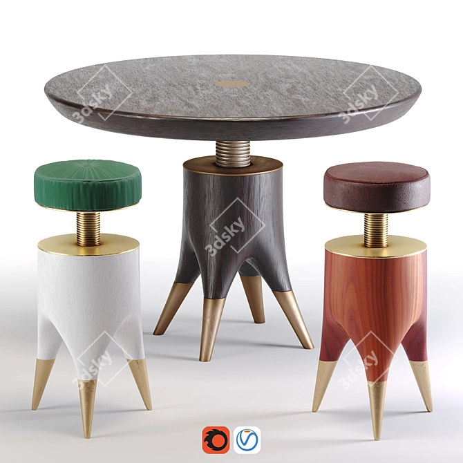 Mushroom Magic: Table & Stool Duo 3D model image 1