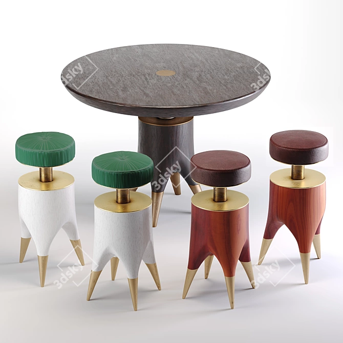 Mushroom Magic: Table & Stool Duo 3D model image 4