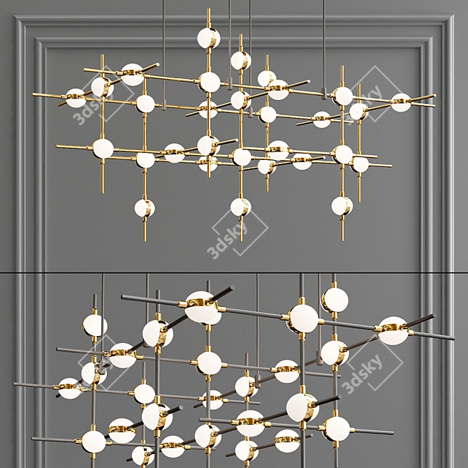 Molecular 30 Black/Gold LED Chandelier 3D model image 2