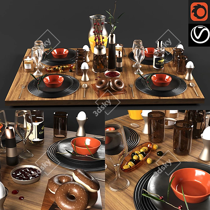 Modern Geometric Tableware Set 3D model image 1