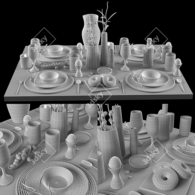 Modern Geometric Tableware Set 3D model image 3