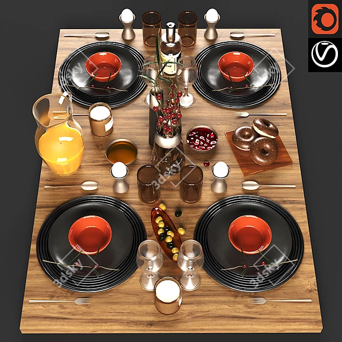 Modern Geometric Tableware Set 3D model image 5