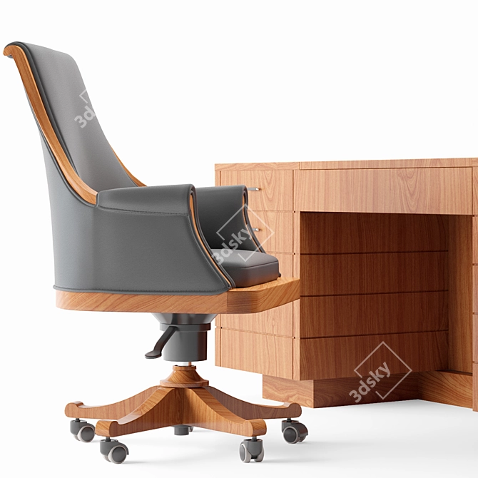 Morelato Executive Chair & Wooden Desk Set 3D model image 2