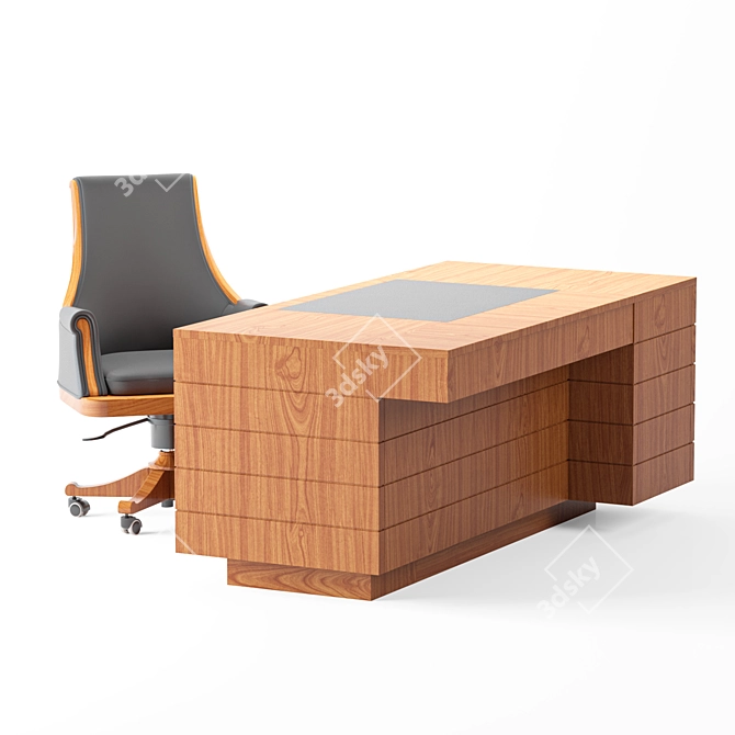 Morelato Executive Chair & Wooden Desk Set 3D model image 3