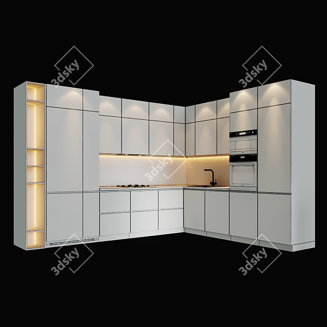 Sleek Black Kitchen Set 3D model image 2