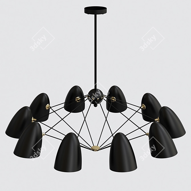 Sleek Black Sputnik Chandelier 3D model image 2