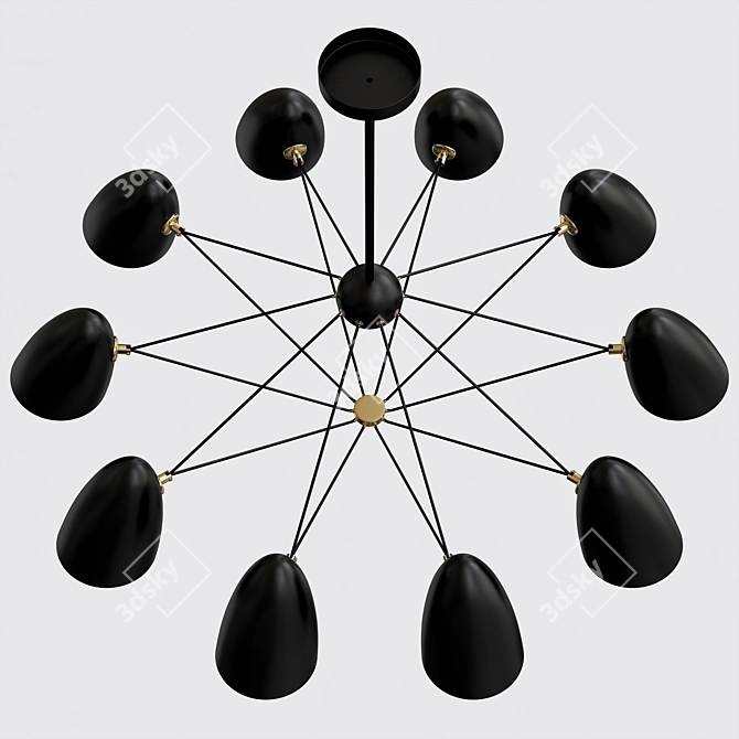 Sleek Black Sputnik Chandelier 3D model image 3