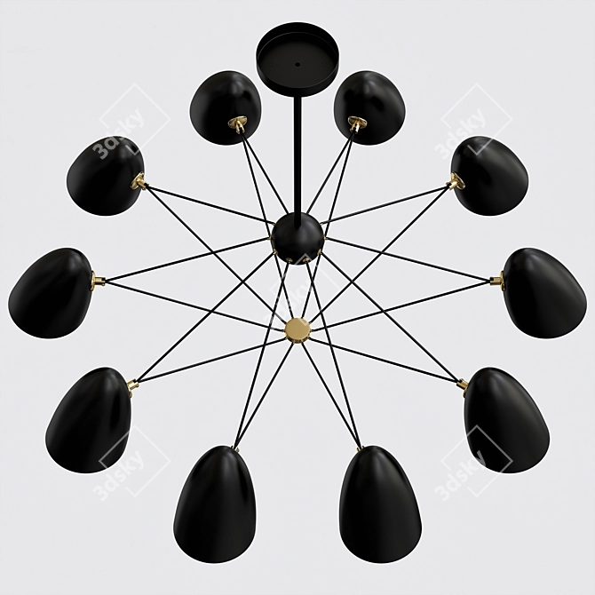 Sleek Black Sputnik Chandelier 3D model image 7