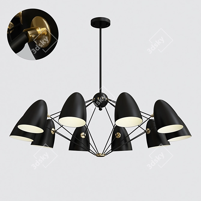 Sleek Black Sputnik Chandelier 3D model image 9