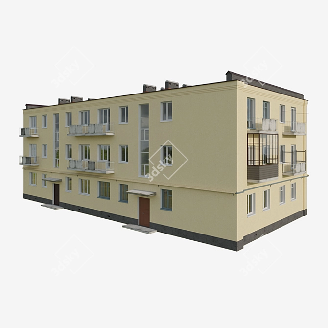 Vintage Soviet Brick House 3D model image 1