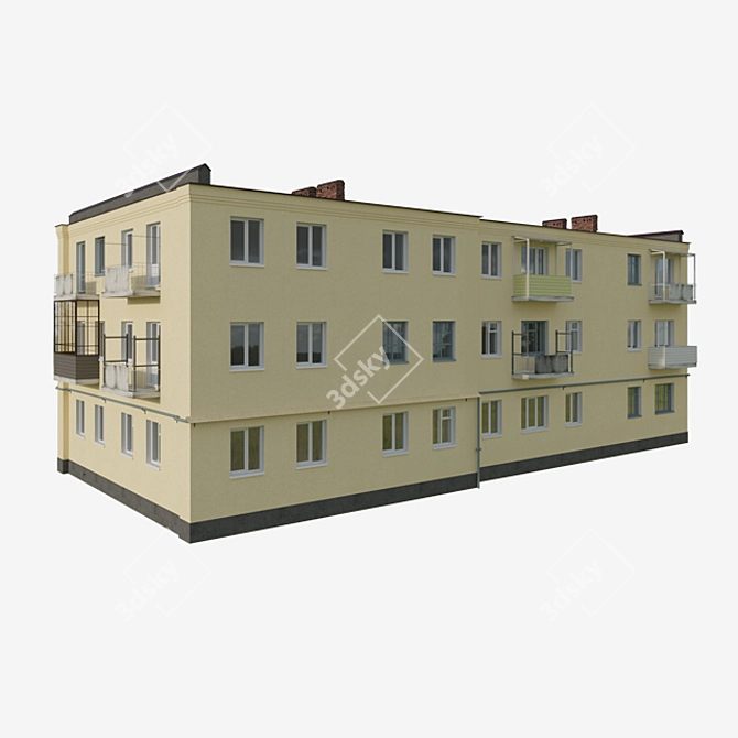 Vintage Soviet Brick House 3D model image 2