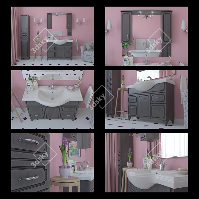 Kaksa-A Patina Dark Grey 1050: Elegant Bathroom Furniture 3D model image 5