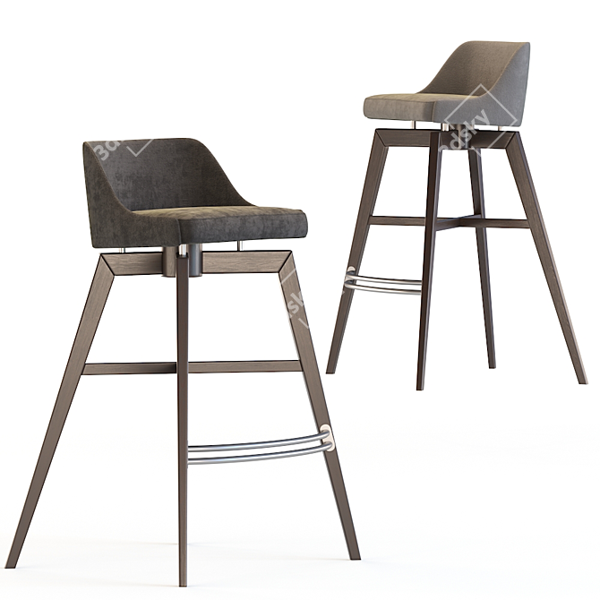 Contemporary Beech Barstool with Superior Comfort 3D model image 1