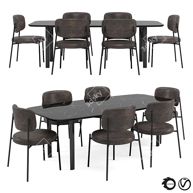 Modern Dining Table Set 001 3D model image 1