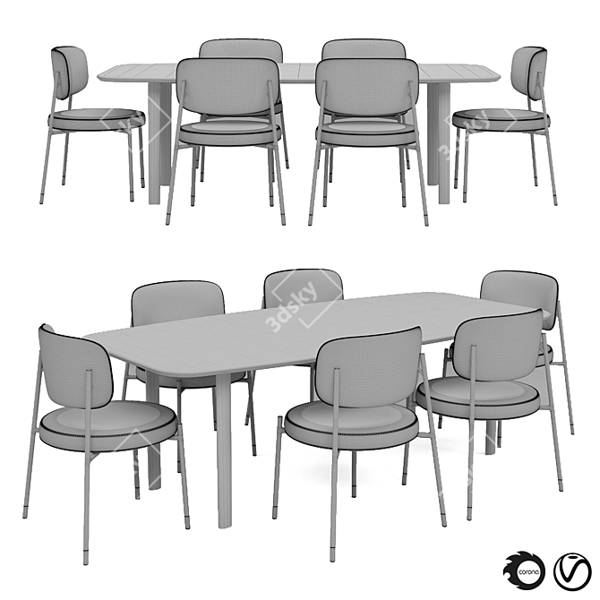 Modern Dining Table Set 001 3D model image 2