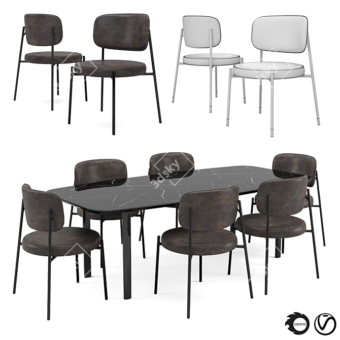 Modern Dining Table Set 001 3D model image 4