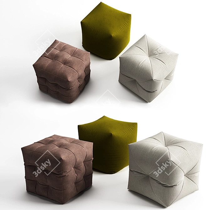 Elegant Pouf Fabric Set 3D model image 1