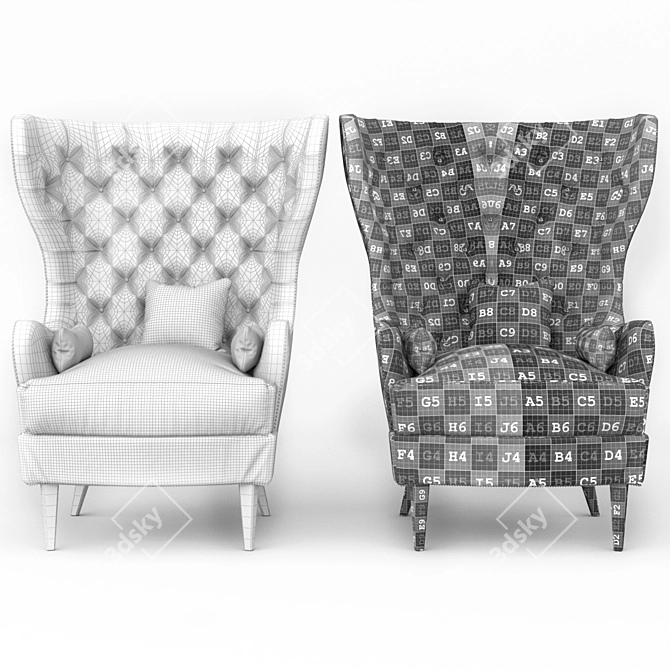 Elegant Tufted Wing Chair 3D model image 3