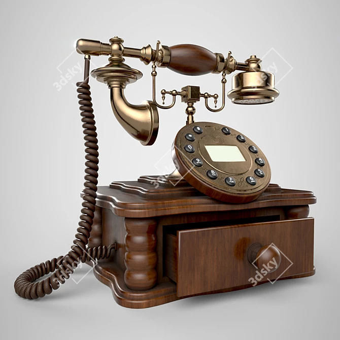 Vintage Rustic Telephone 3D model image 3