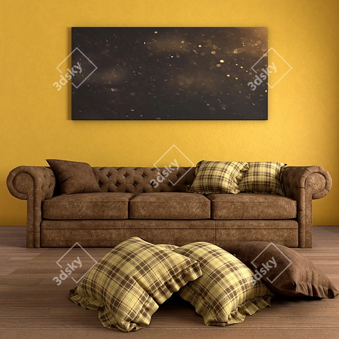 Luxurious Brown Leather Sofa 3D model image 1