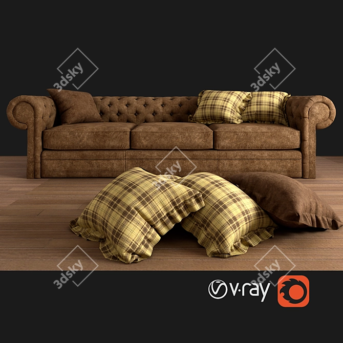 Luxurious Brown Leather Sofa 3D model image 3