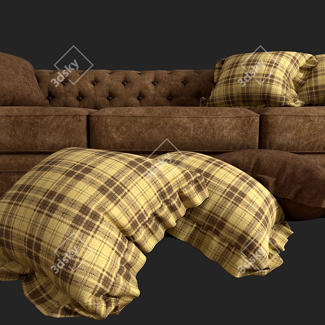 Luxurious Brown Leather Sofa 3D model image 4