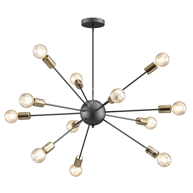 Modern Black and Gold Metal Chandelier 3D model image 1