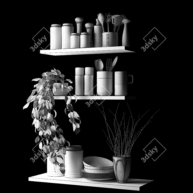 PolyKitchen Black Set 3D model image 3