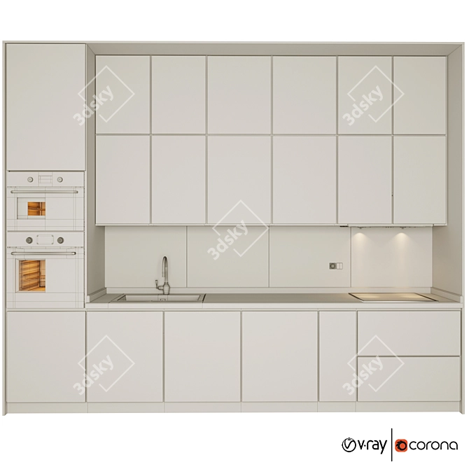 Sleek White Kitchen Set 3D model image 2