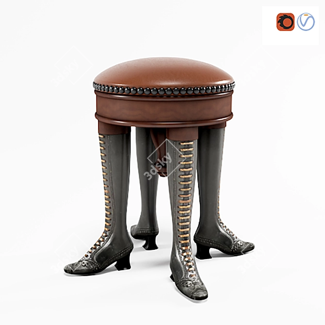 Glamorous Leather & Wood Stool 3D model image 1