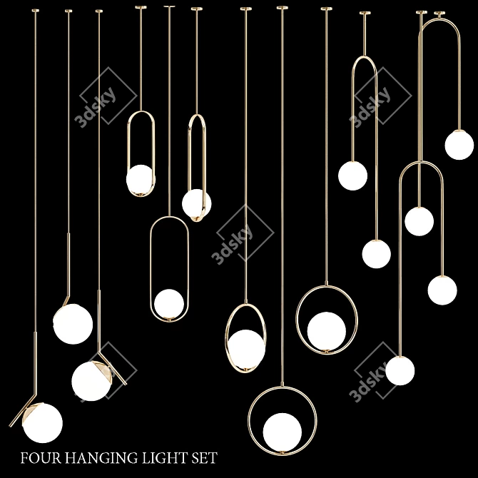 Modern Hanging Light Fixture Set 3D model image 3