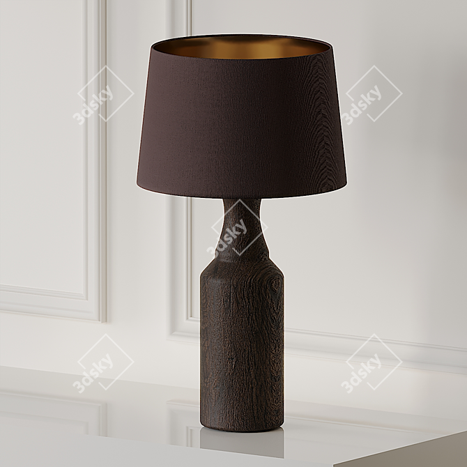 Wooden Footed Brown Lamp Pair 3D model image 1