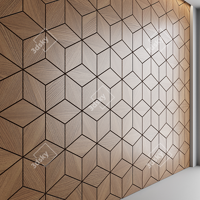 Elegant Wooden 3D Wall Panel 3D model image 2