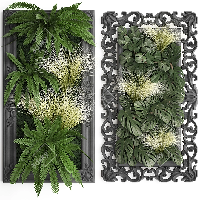 Monstera Vertical Garden in Classic Frame 3D model image 1