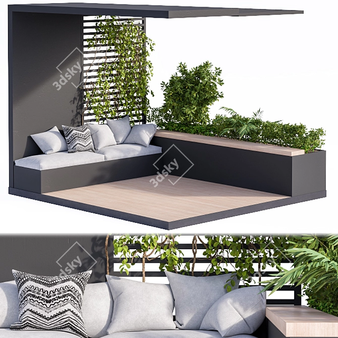 Black Outdoor Furniture Set for Rooftop Gardens & Balconies 3D model image 2