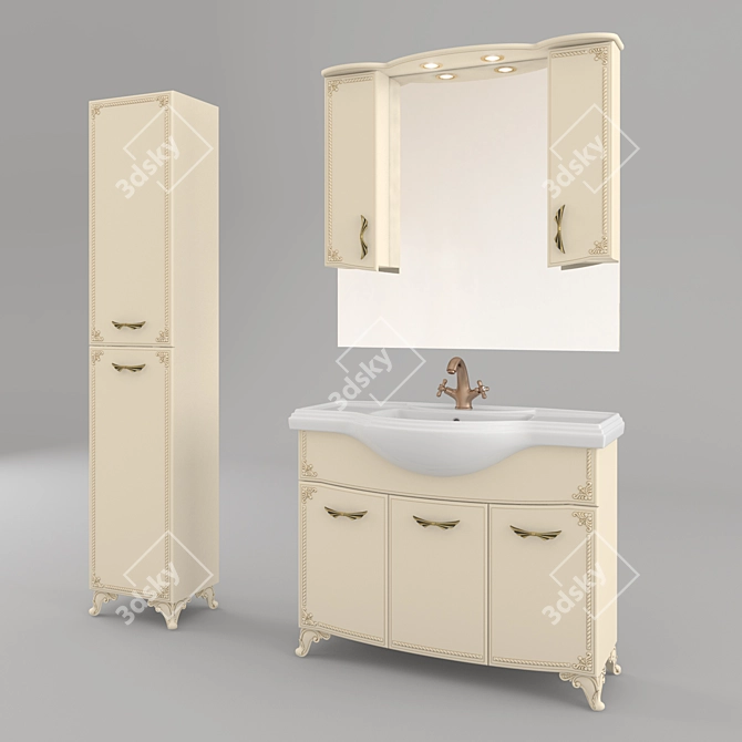 Classic Beige Bathroom Furniture Set 3D model image 1