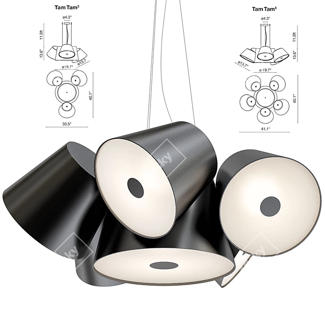 Modern Tam Tam 5 Suspension Lamp 3D model image 1