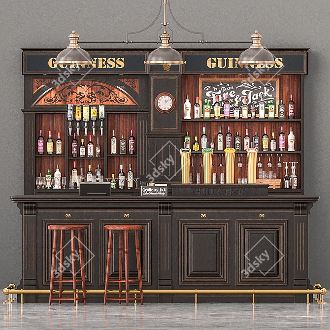 Pub-style Bar Counter 3D model image 1