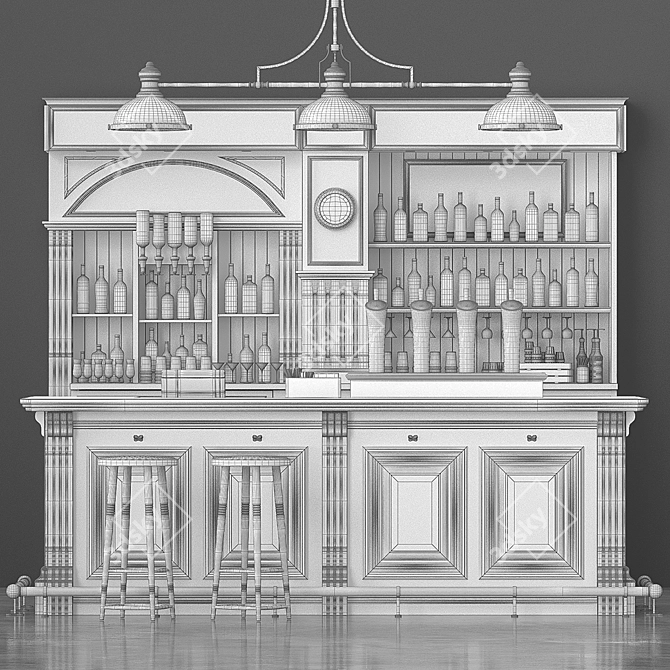 Pub-style Bar Counter 3D model image 3