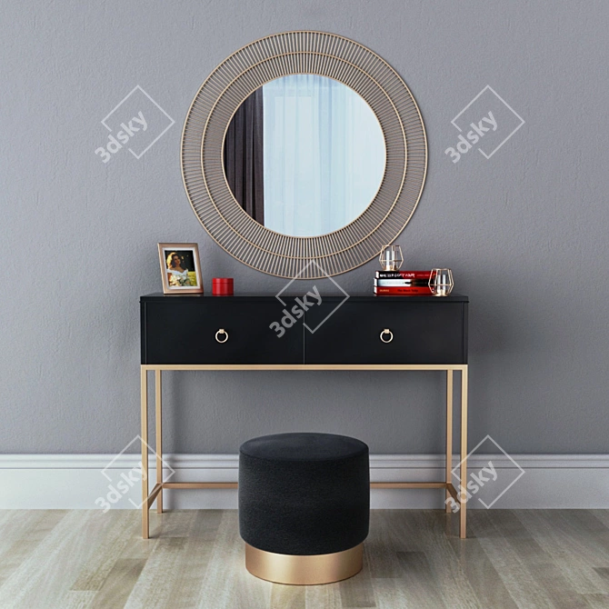 Elegant Vanity Set with Mirror & Ottoman 3D model image 1