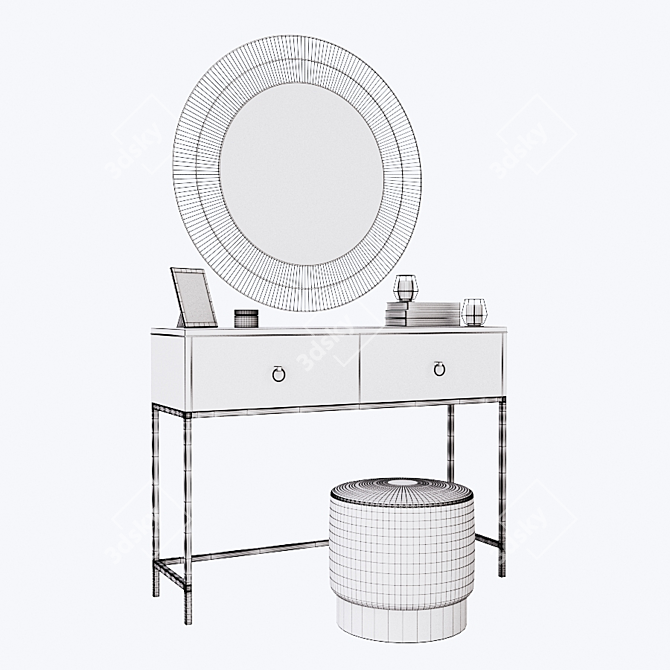 Elegant Vanity Set with Mirror & Ottoman 3D model image 3