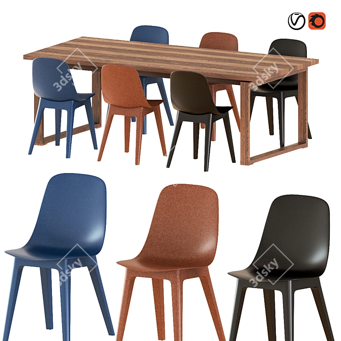 Sleek Oak Veneer Table & Stylish Chairs 3D model image 1