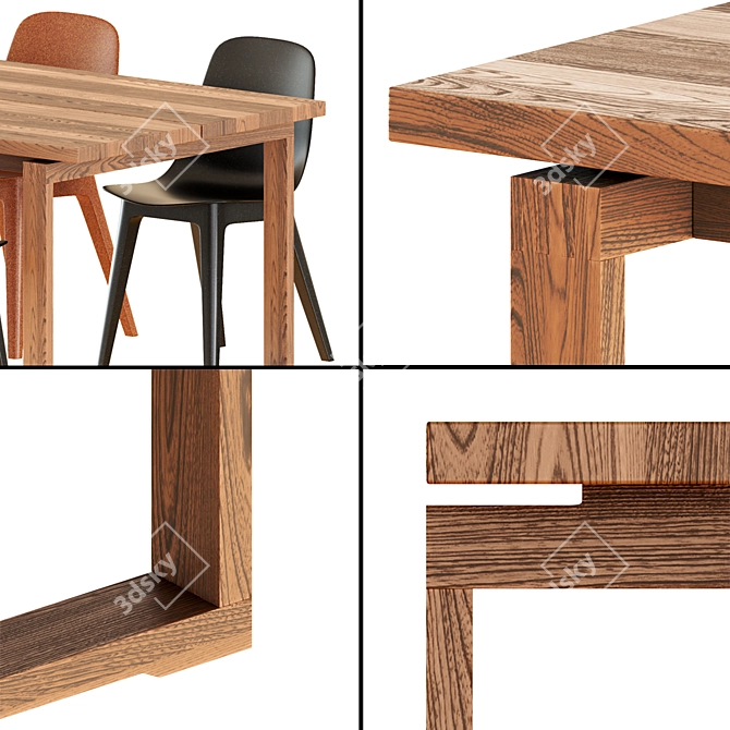 Sleek Oak Veneer Table & Stylish Chairs 3D model image 2