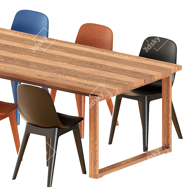 Sleek Oak Veneer Table & Stylish Chairs 3D model image 3